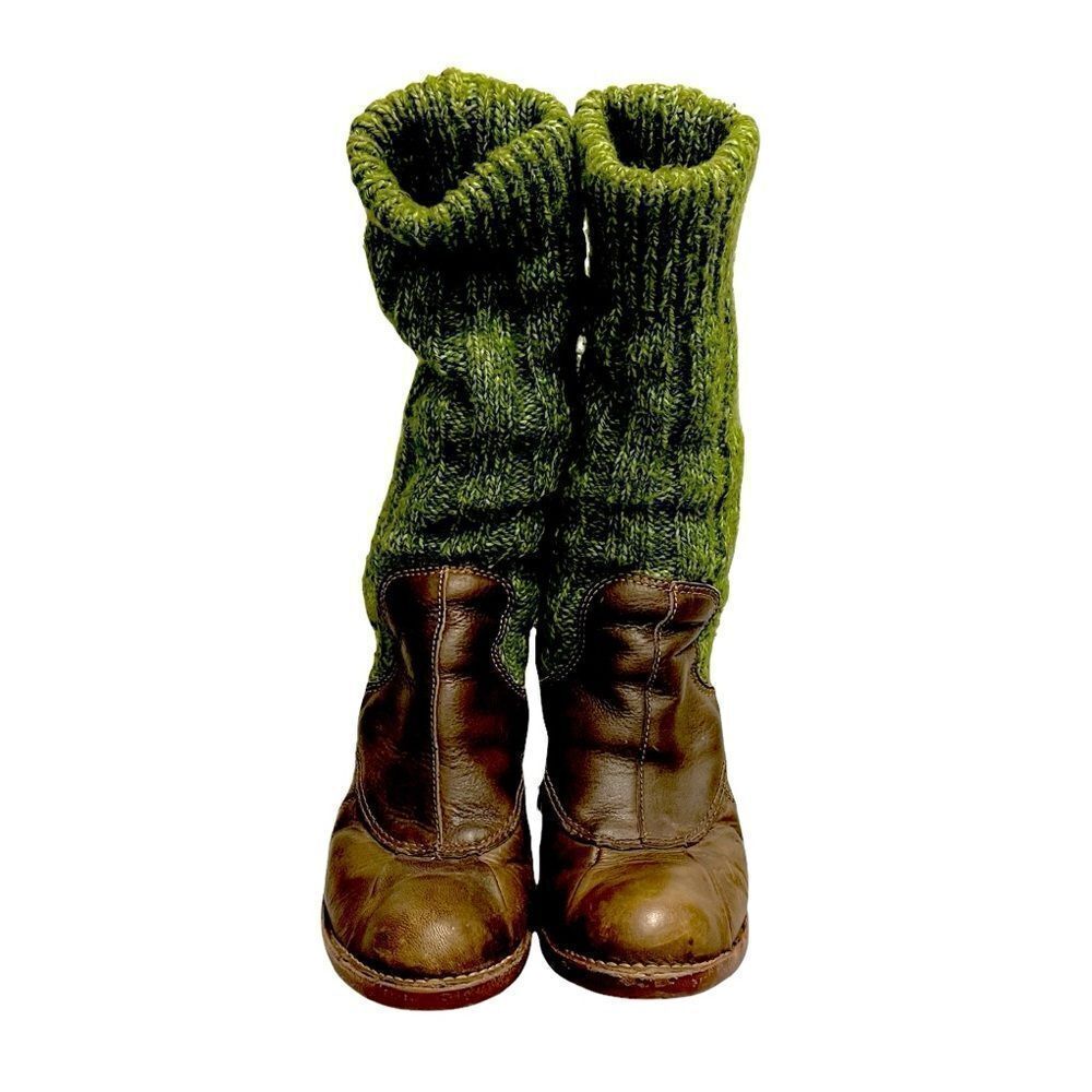 EL NATURALISTA Wool Slouchy Sock Winter Leather Boots Heel Brown Green 40 - Picture 7 of 14